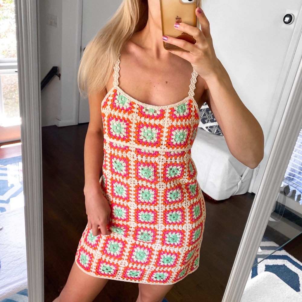 💐 ZARA BOHO MULTI CROCHET MINI DRESS!